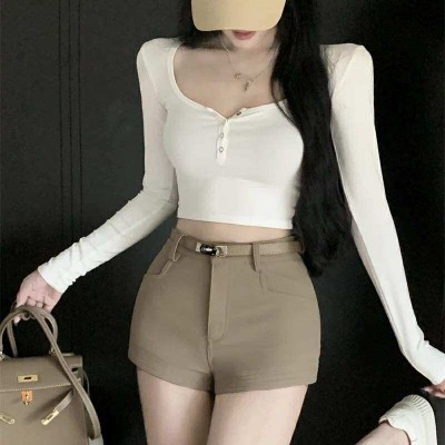 Brown slim-fit suit shorts